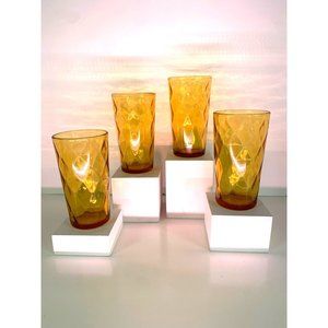 Hazel Atlas Amber Diamond Patterned Glass Tumblers